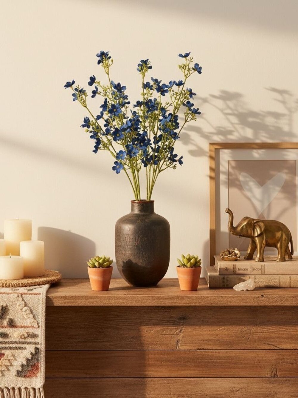 Cobalt Blue Dogwood Stems Faux Wax Flower Blue Floral Bold Decor Vase Filler 24 - Picture 9 of 12